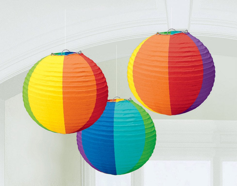 Round Paper Rainbow Lanterns 3 Pack