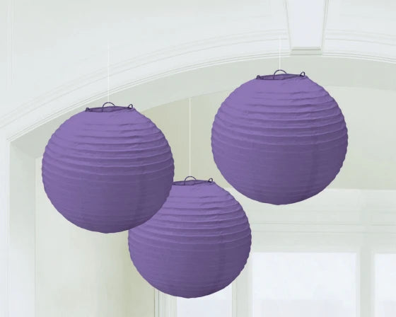 Round Paper Purple Lanterns 3 Pack