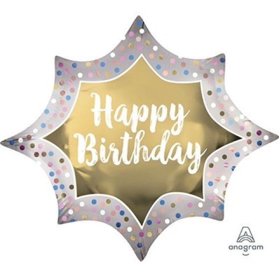 Gold Burst Satin Birthday Supershape Foil Balloon
