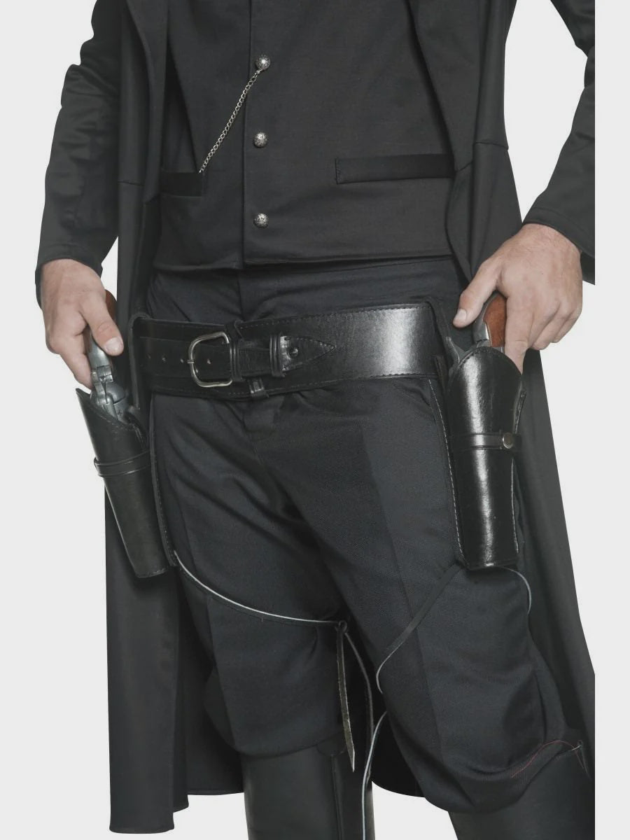 Authentic Black Western Belt & 2 Holsters