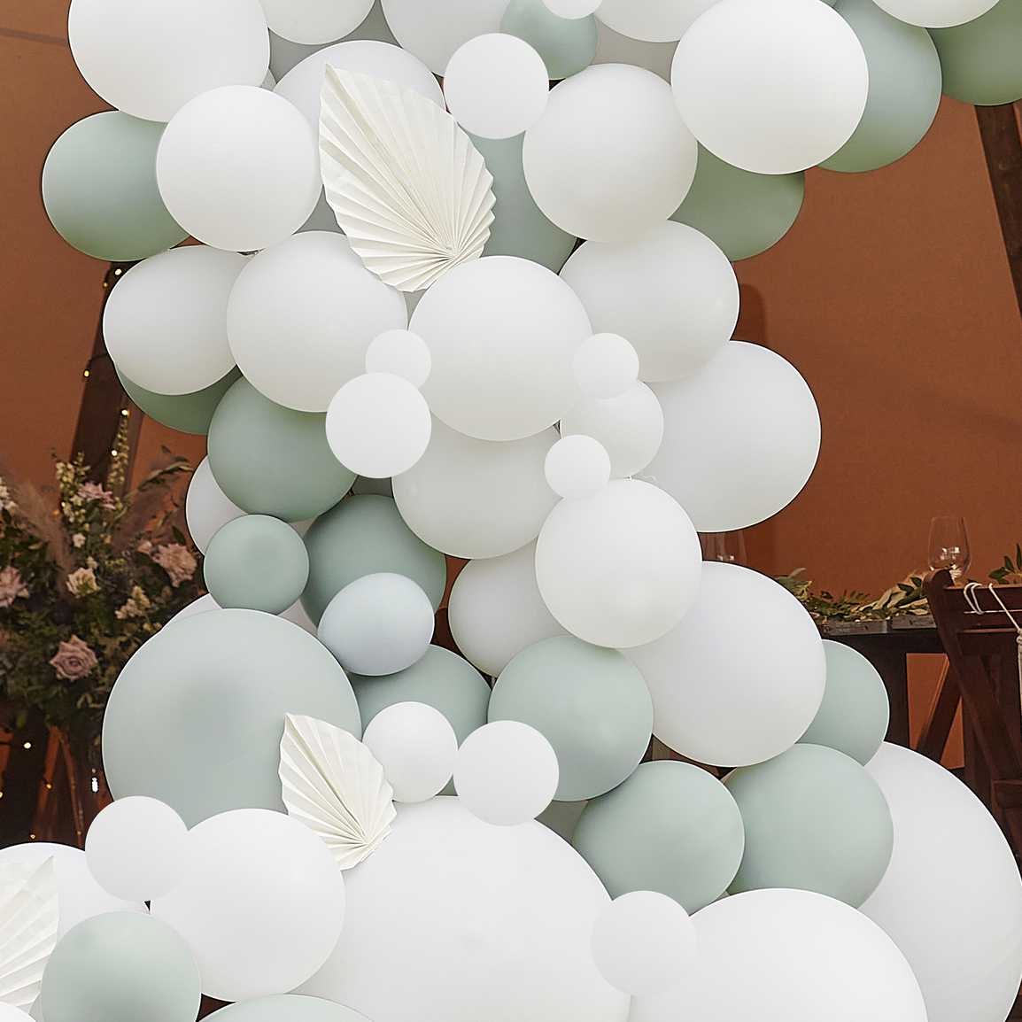 Ginger Ray Luxe Sage & White Balloon Garland Kit with White Fans