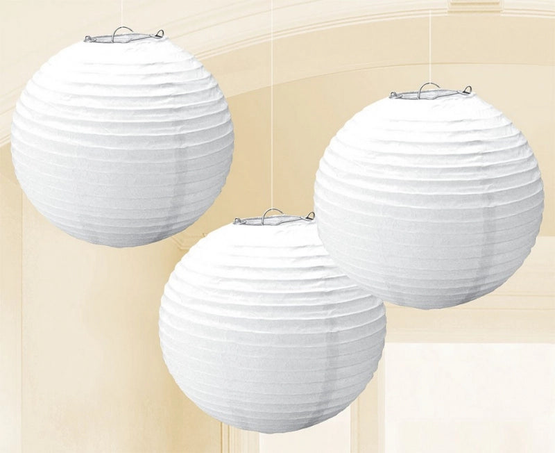 Round Paper White Lanterns 3 Pack