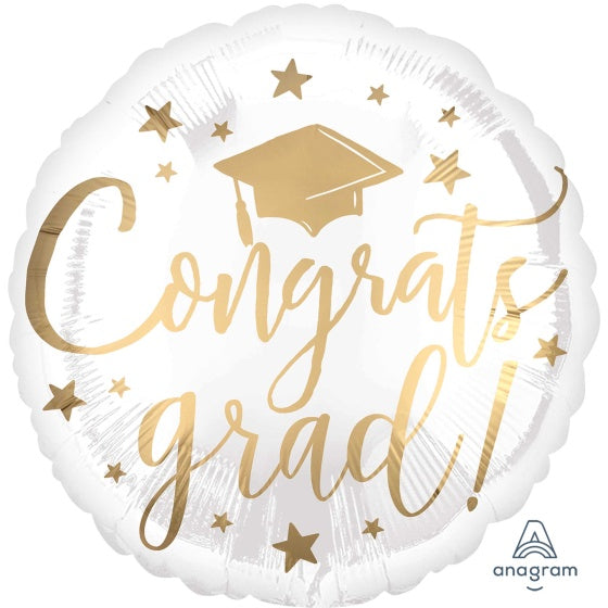 Congrats Grad White & Gold Foil Balloon