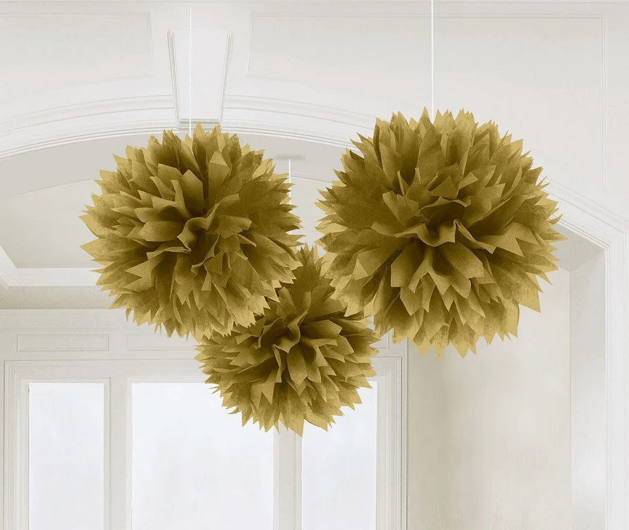 Gold Fluffy Decorations 3Pk