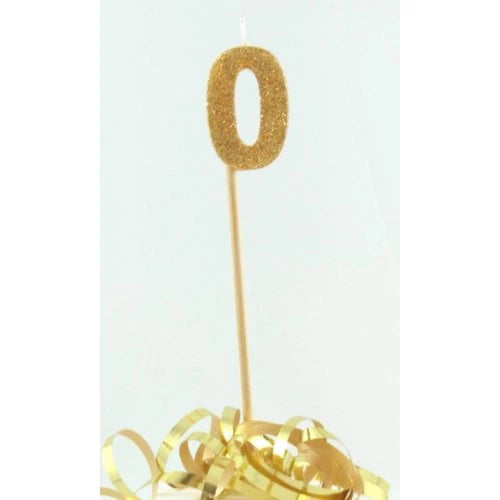 Gold Number 0 Candle On Stick