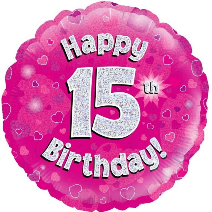 18inch Happy 15th Birthday Pink Holographic Foil Balloon