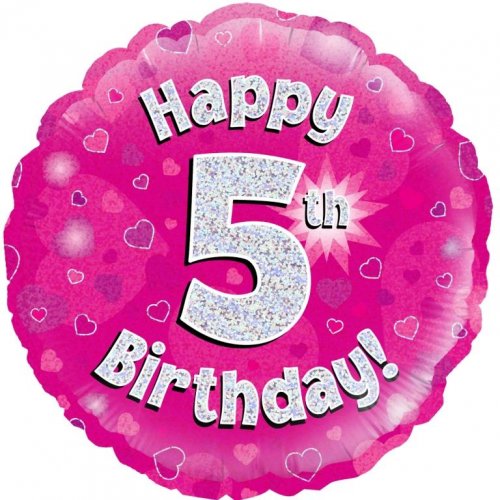 Happy 5th Birthday Pink Holographic Foil Balloon