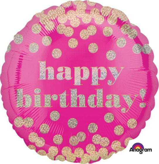 Holographic Happy Birthday Dotty Foil Balloon