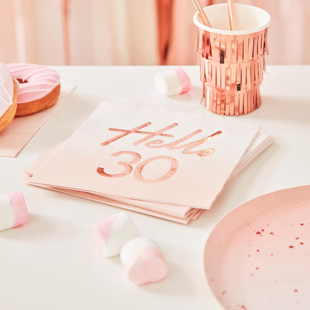 Ginger Ray 'Hello 30' Rose Gold Ombre Party Napkins (Pack of 16)