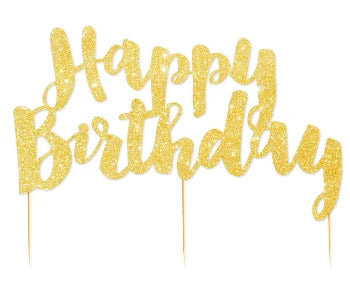 Illume Happy Birthday Gold Glitter Cake Topper