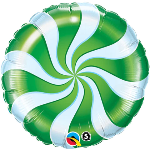 Green and White Candy Cane Swirl 18inch/45cm Foil Balloon