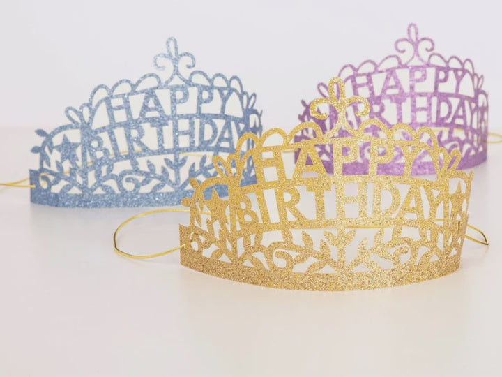 Meri Meri Eco Glitter Happy Birthday Tiaras 8 Pack