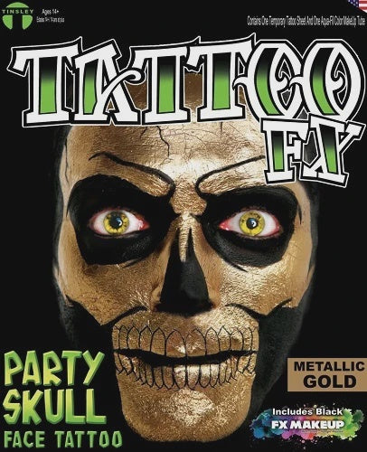 Tattoo FX Gold Foil Party Skull Face Tattoo