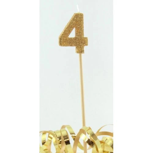 Gold Number 4 Candle On Stick