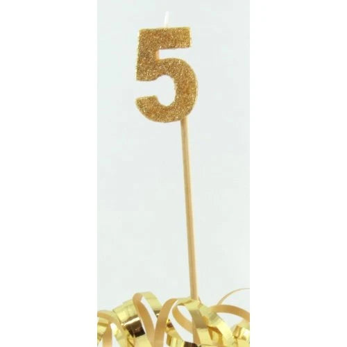 Gold Number 5 Candle On Stick