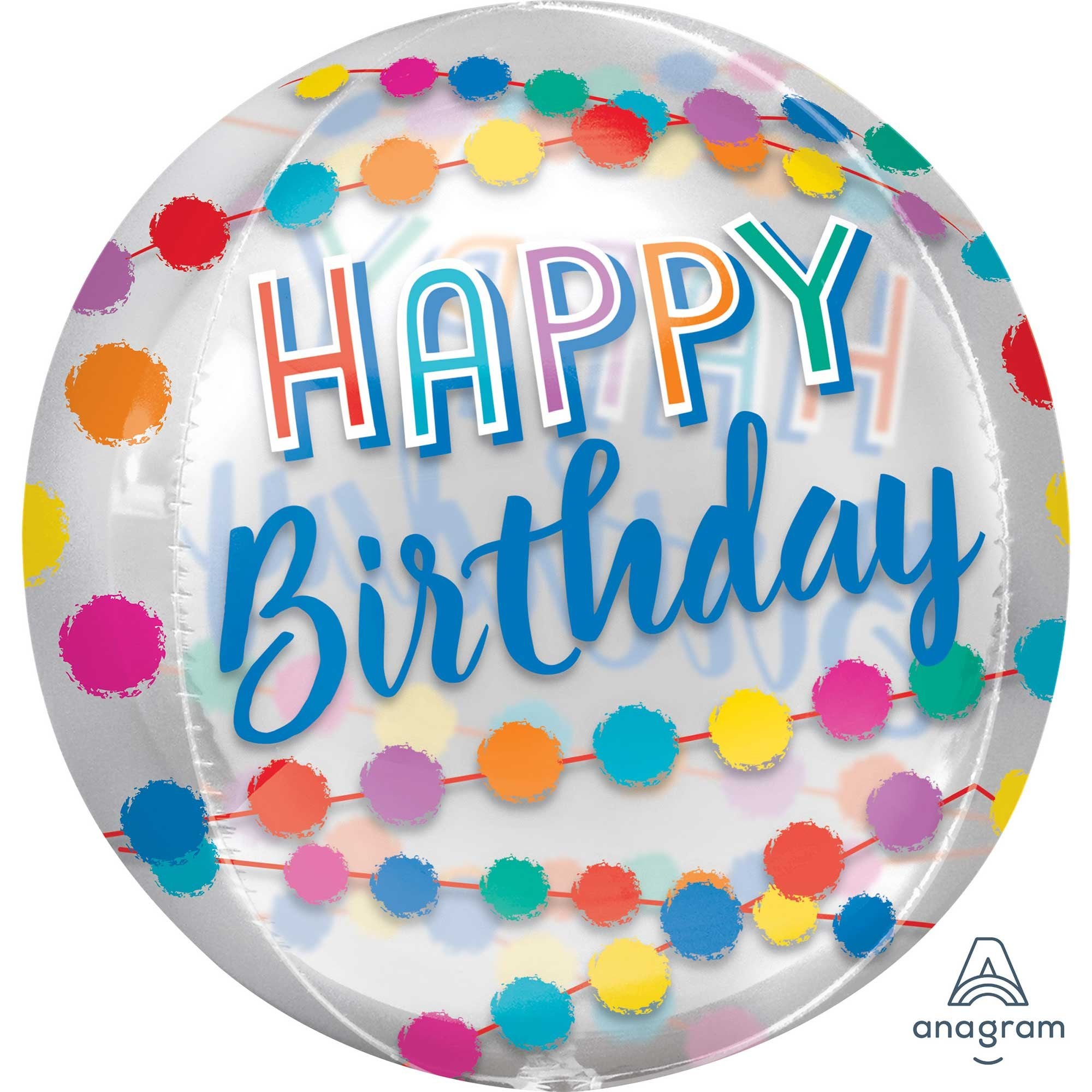 Rainbow Puffs Clear Happy Birthday Orbz Foil Balloon