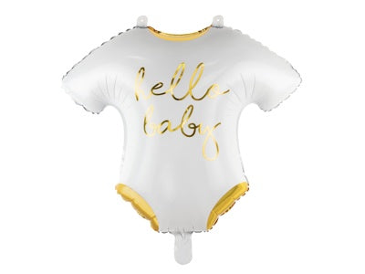 White & Gold Matte Hello Baby Romper Foil Balloon t 51x45cm