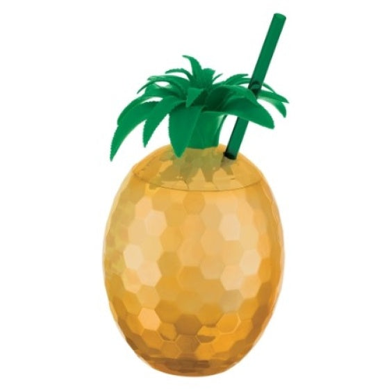 Gold Pineapple Reusable Plastic Cup & Straw