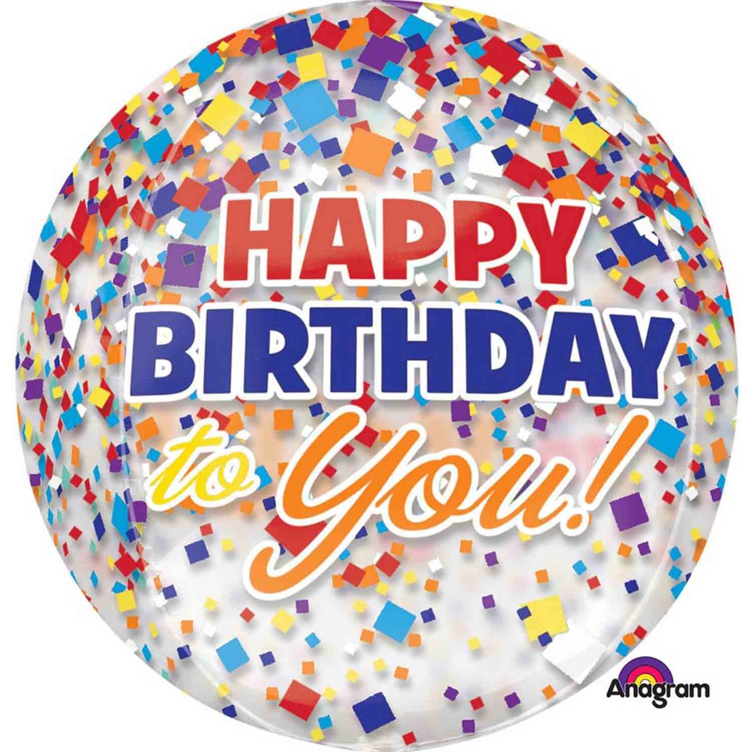 Happy Birthday Confetti Clear Orbz Balloon