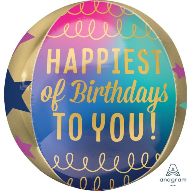 40cm (16") Birthday Stars & Gold Happy Birthday Orbz Balloon