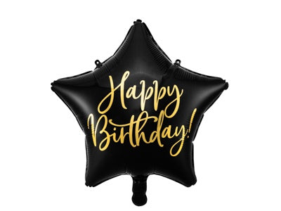 Foil Balloon Glossy Star Cursive Happy Birthday Black