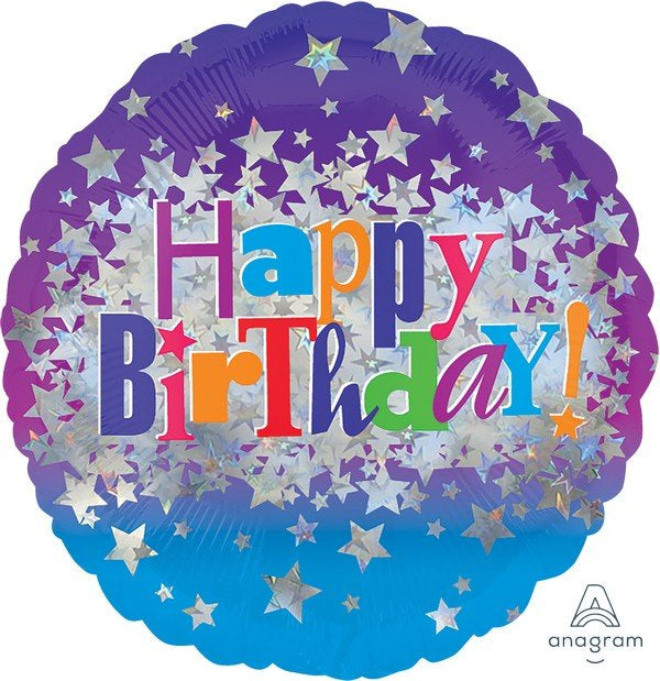 Holographic Happy Birthday Bright Stars Foil Balloon 45cm