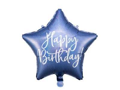 Foil Balloon Glossy Star Cursive Happy Birthday Navy