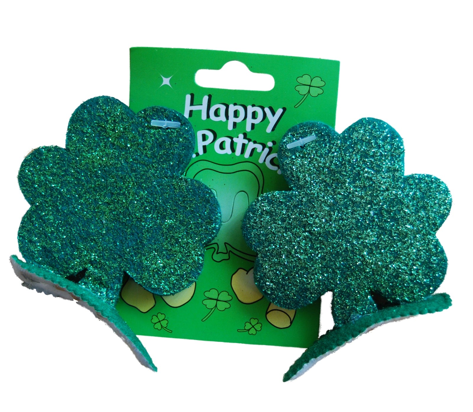 Shamrock Glitter Hair Clips 2 Pack - St Patricks Day