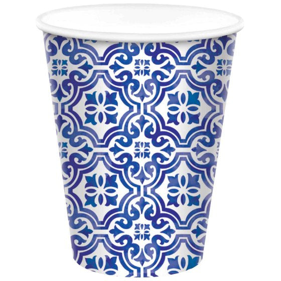 Mediterranean Blue Paper Cups - Pack of 8