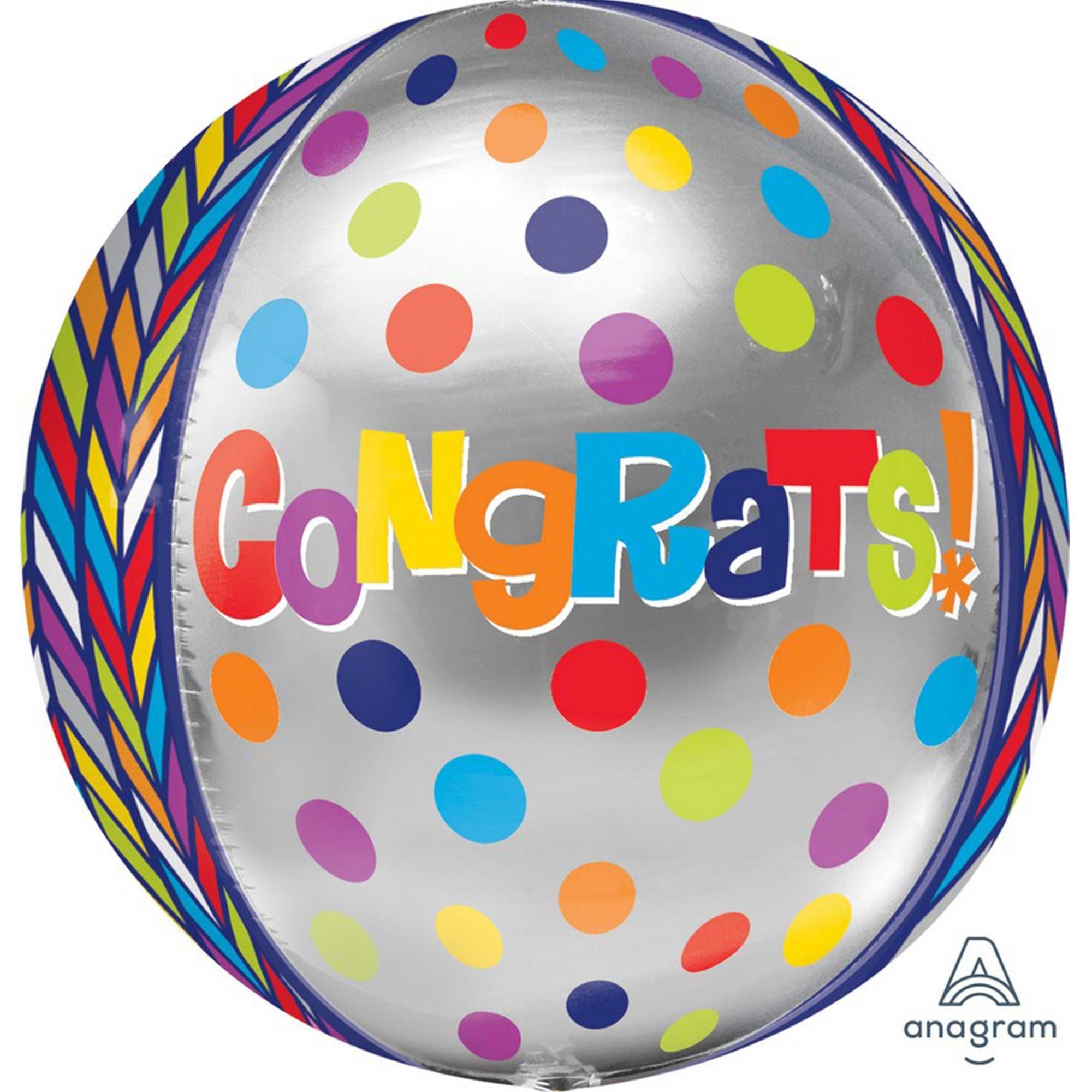 Dotty Rainbow Congrats Orbz Foil Balloon 38cm x 40cm