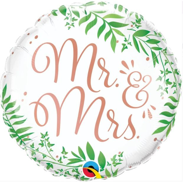 Mr & Mrs Elegant Greenery Foil Balloon 45cm (18inch)