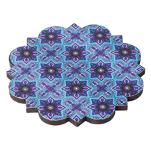 Mandala Blue Tile Wooden Circle Coasters - Pack of 4