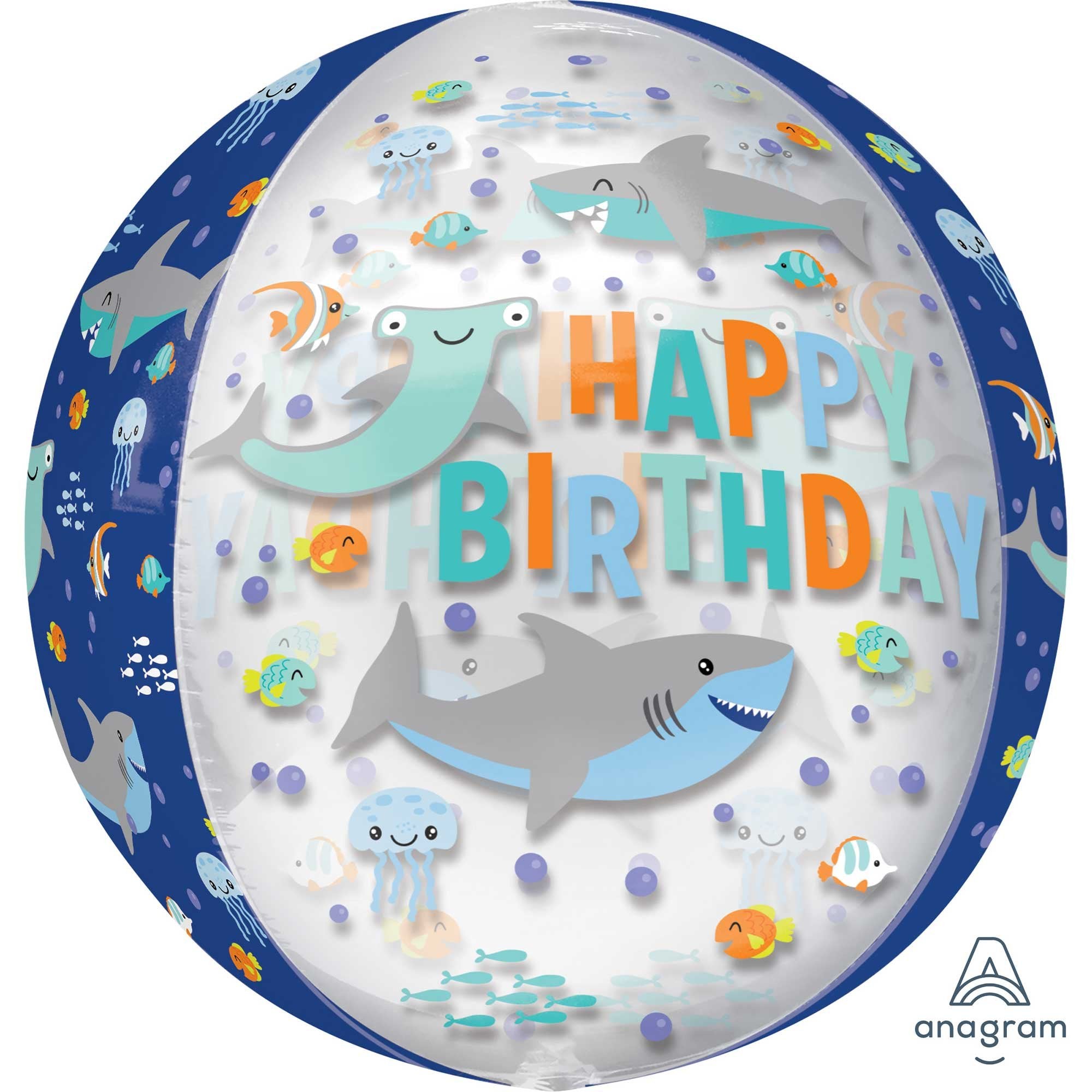 Sharks Happy Birthday Orbz Foil Balloon