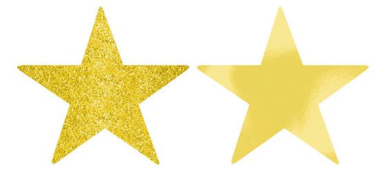 Solid Star Cutouts Gold Foil & Glitter - Pack of 5