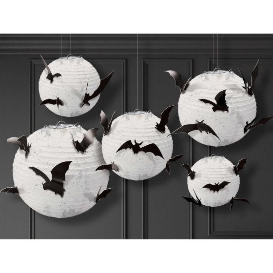 Black and White Paper Lanterns with Bat Add Ons