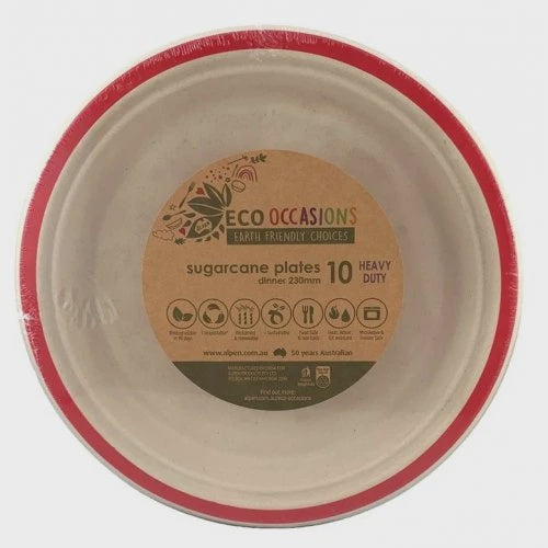 Red Sugarcane Plates 10 Pk 230mm