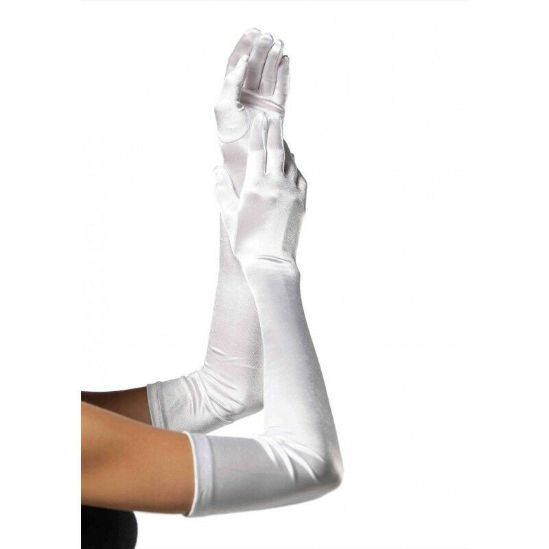 Wrist Length Satin Gloves - White