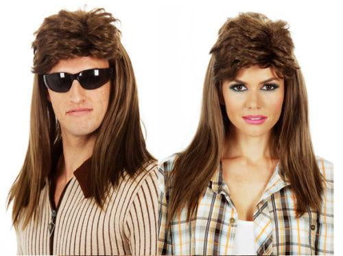 80s Bogan Brown Mullet Wig