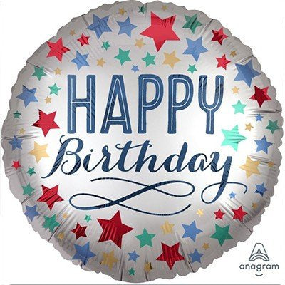 Happy Birthday Satin with Stars Foil Balloon