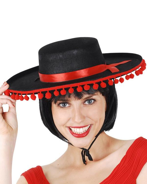 Black Spanish Hat with Red Trim