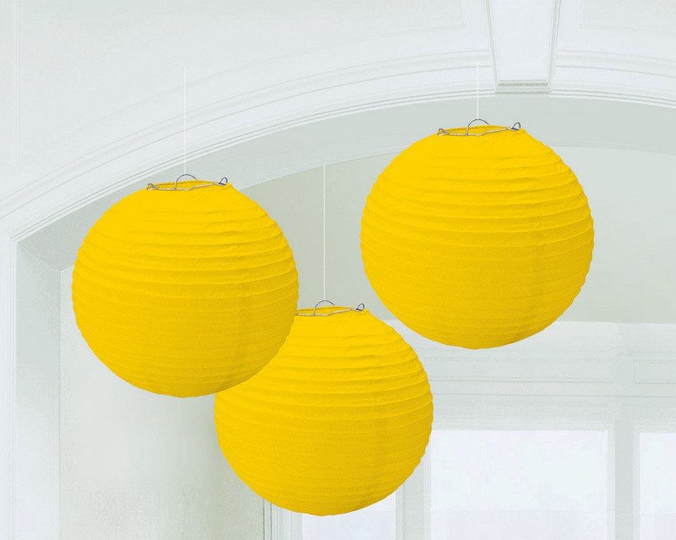 Round Paper Yellow Lanterns 3 Pack