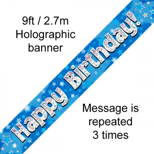 Blue Holographic Happy Birthday Banner