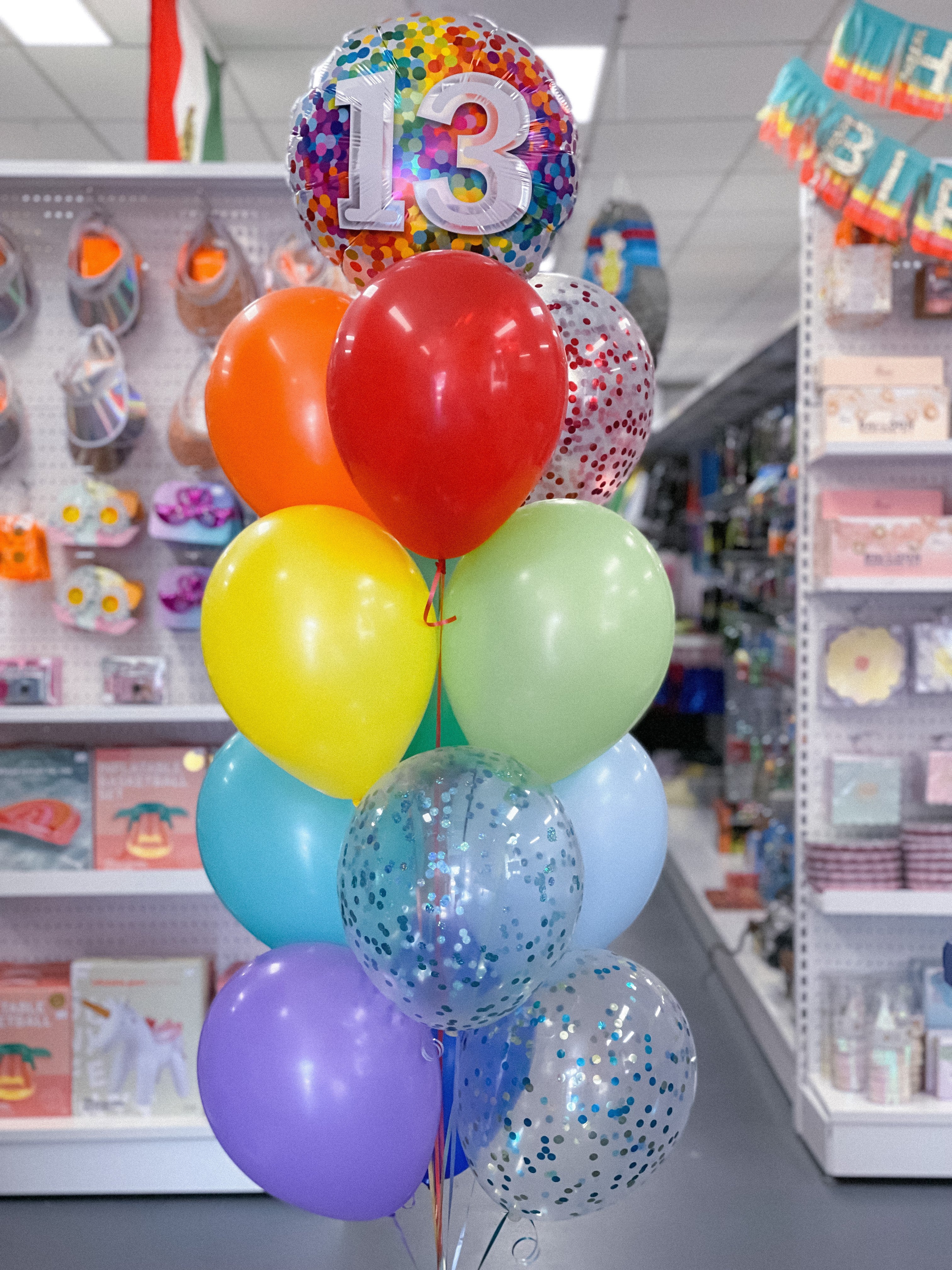 13th Rainbow Confetti 18 Inch Foil Balloon