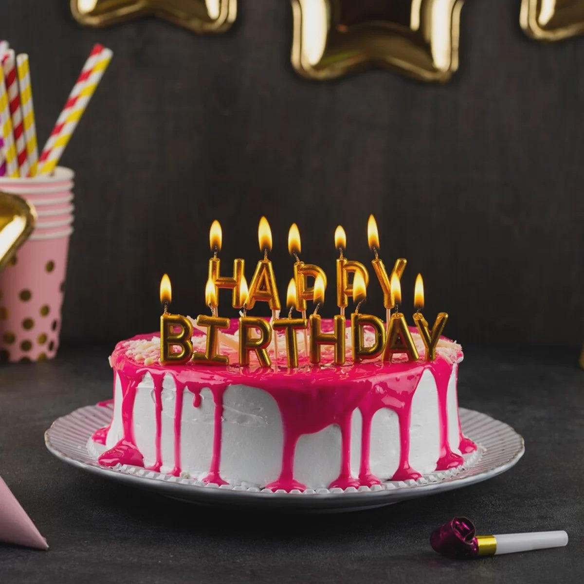 Gold Happy Birthday Letter Candles