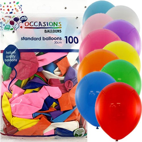 30cm Assorted Colours Latex Balloons Pack of 100