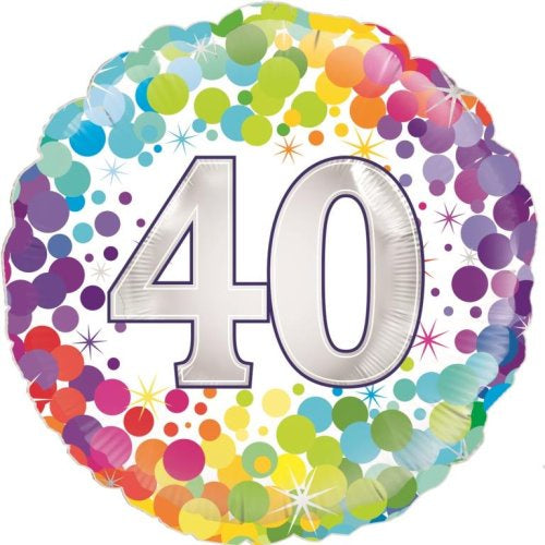 40th Colourful Confetti 18inch Foil Balloon