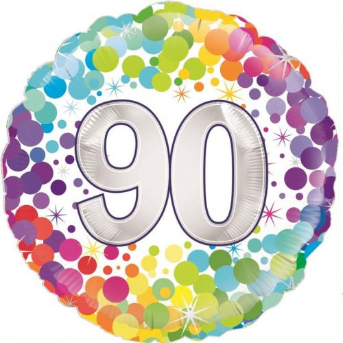 90th Colourful Confetti 18inch Foil Balloon