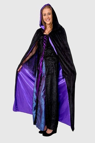 Black Reversible Cape with Purple Satin Lining