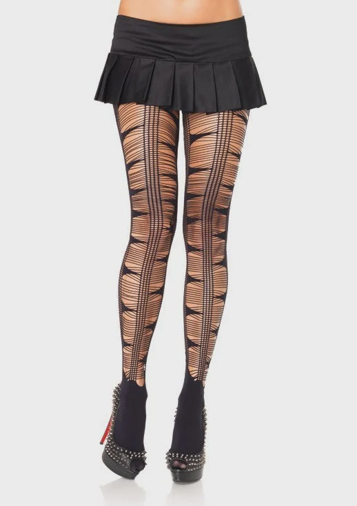 Opaque Spandex Pantyhose with Eyelash Web and Net Stripe Front Accent