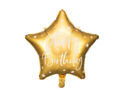 Foil Balloon Glossy Star Cursive Happy Birthday Gold